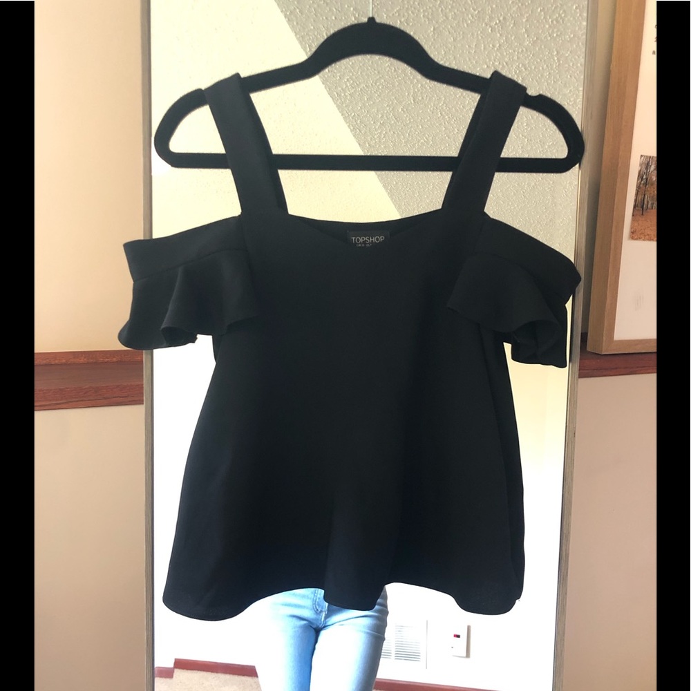 Topshop cold shoulder black top size 2